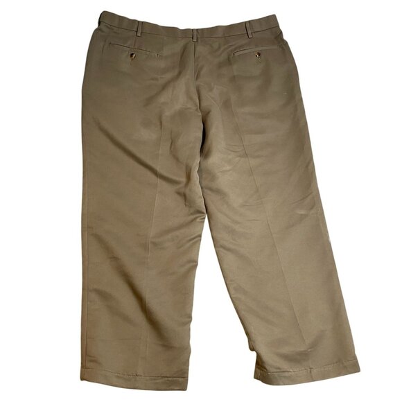 George Mens Pants 44x30 Dark Tan Polyester Chino Flat Front Classic Casual - Picture 2 of 11